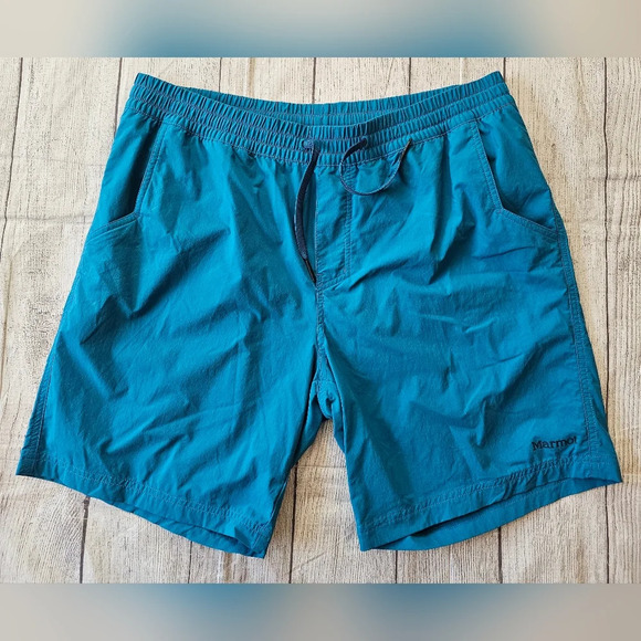 Marmot Men's Size Large Pull On Turquoise Activewear Performance Shorts Pockets - Picture 1 of 8